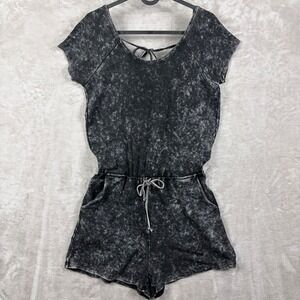 Promesa Romper Women S Acid Wash Charcoal Grey Short Sleeve Wrap Back Edgy Boho